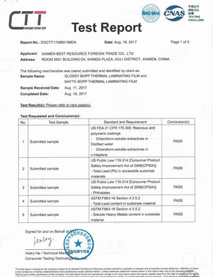 Certificado termal brillante/mate de la película FDA de la laminación del blanco BOPP pasajero